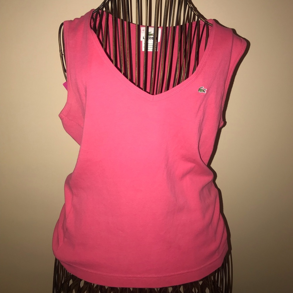 Lacoste Women's Sleeveless V Neck Tank Top in Fuscia